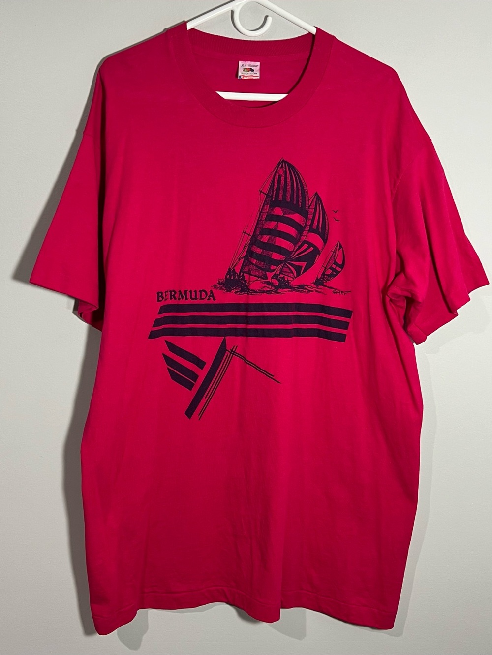 Vintage Bermuda Sailing Boat Pink Single Stitch Short Sleeve T-Shirt Adult XL